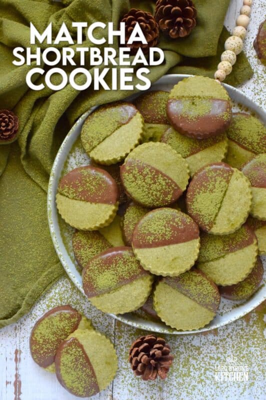 A classic, old-fashioned sweet shortbread recipe is infused with the slightly bitter flavour of matcha. Dipped in melted chocolate, these Matcha Shortbread Cookies boast a delicious pairing all in a beautifully simple festive cookie. These could be a great new addition to your annual cookie exchange! #matcha #whitechocolate #dipped #cookie