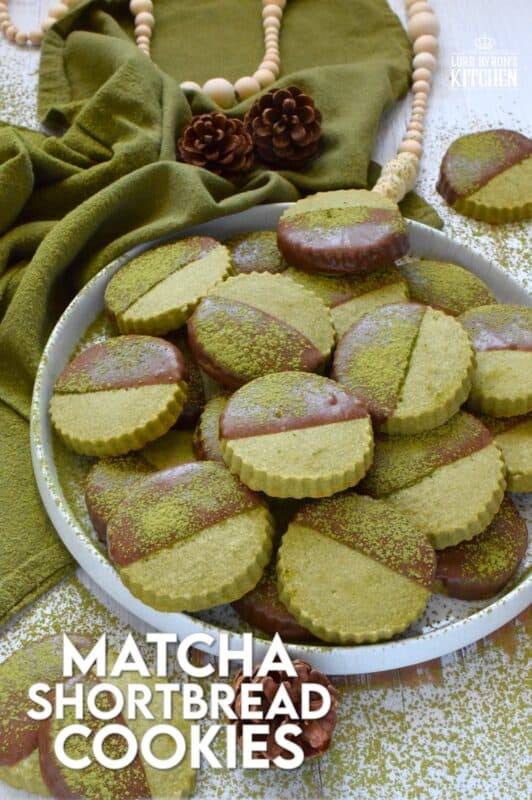 A classic, old-fashioned sweet shortbread recipe is infused with the slightly bitter flavour of matcha. Dipped in melted chocolate, these Matcha Shortbread Cookies boast a delicious pairing all in a beautifully simple festive cookie. These could be a great new addition to your annual cookie exchange! #matcha #whitechocolate #dipped #cookie