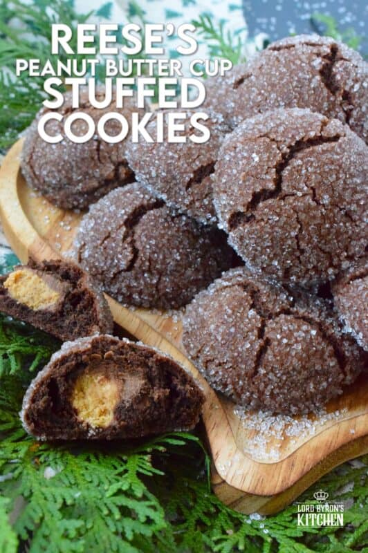 These cookies were prepared with the ultimate chocolate and peanut butter lover in mind. Reese's Peanut Butter Cup Stuffed Cookies are prepared with a rich chocolaty and fudgy base, which is wrapped around a single miniature peanut butter cup candy. These are perfect for Christmastime when calories don't count! #reeses #peanutbuttercups #stuffed #cookies