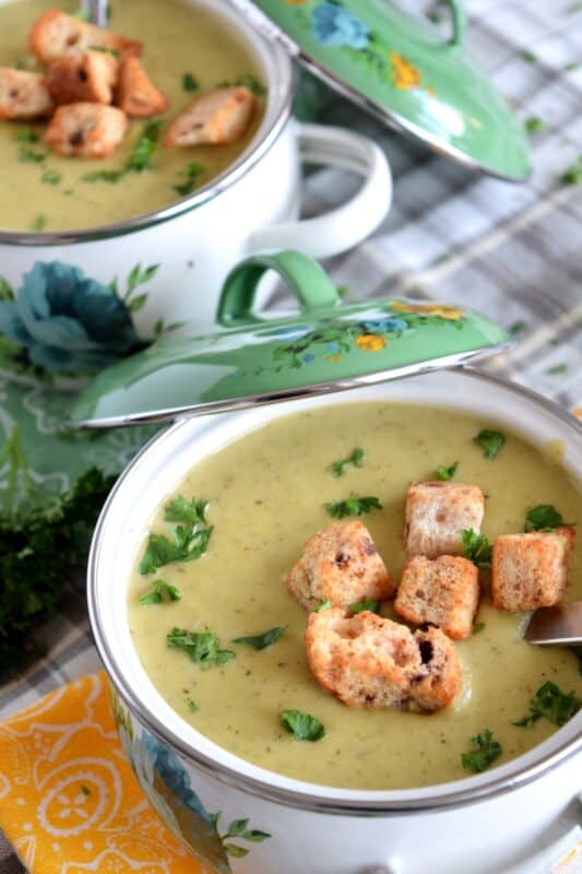 The creamiest, cheesiest, most satisfying Cream of Broccoli Cheese Soup that you will ever find is right here! This recipe uses broccoli stalks too, so there is no waste! Even if you're not a big fan of broccoli, you should give this soup a try; it has been known to change the minds of many who thought they didn't like broccoli! #broccoli #creamy #cheesy #soup