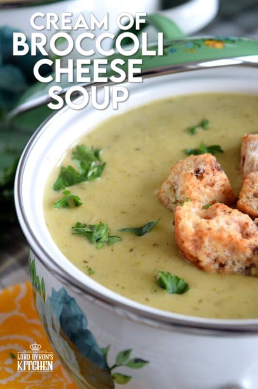The creamiest, cheesiest, most satisfying Cream of Broccoli Cheese Soup that you will ever find is right here! This recipe uses broccoli stalks too, so there is no waste! Even if you're not a big fan of broccoli, you should give this soup a try; it has been known to change the minds of many who thought they didn't like broccoli! #broccoli #creamy #cheesy #soup