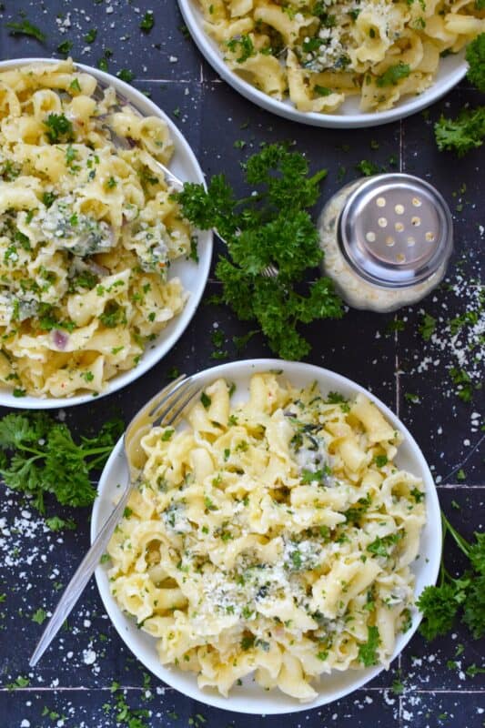 Perfectly cooked pasta is tossed with shredded zucchini that has been sauteed in butter with garlic, shallots, and chilies. Topped with loads of fresh parmesan and your choice of herbs, Zucchini Parmesan Pasta is a quick and easy meal perfect for a family dinner or a meal for one while sitting on the couch with a movie! #zucchini #parmesan #pasta #vegetarian