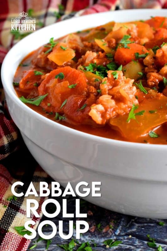 Everyone loves cabbage rolls, but nobody likes the work it takes to make them properly. If you love traditional cabbage rolls, this soup is for you! Cabbage Roll Soup is all the flavour without the fuss! And, it's much easier and faster too! #cabbageroll #cabbage #soup #tvp #meatless