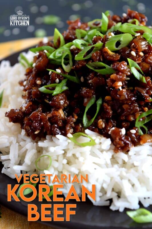 This is a vegetarian version of the popular Korean bulgogi. Vegetarian Korean Beef is a dish you didn't know you needed. It uses textured vegetable protein to achieve the same results as ground beef. 20 minutes from start to finish! Even carnivores can't get enough of this! #korean #vegetarian #beef #bulgogi