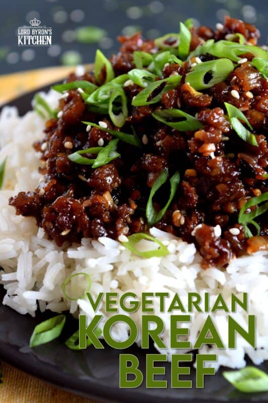 This is a vegetarian version of the popular Korean bulgogi. Vegetarian Korean Beef is a dish you didn't know you needed. It uses textured vegetable protein to achieve the same results as ground beef. 20 minutes from start to finish! Even carnivores can't get enough of this! #korean #vegetarian #beef #bulgogi