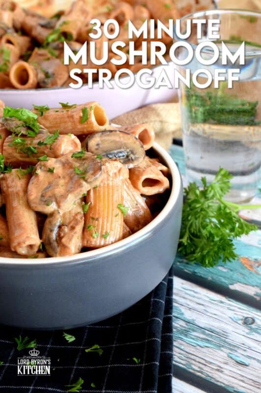 Let's relive the 1980s with this updated version of a popular Russian classic dish; this nostalgic, home-style, comforting Mushroom Stroganoff! Traditionally prepared with beef, the hearty mushrooms are a fresh vegetarian take that will have you begging for seconds! #stroganoff #vegetarian #noodles #mushrooms