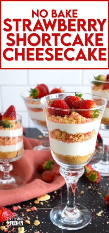 No-Bake Strawberry Shortcake Cheesecake is a darlingly delectable treat fit for any occasion, but it just might be better suited for a special Valentine or when locally grown strawberries are in season! If you're hosting a dinner party, this dessert can be prepared a day in advance, freeing up your valuable time! #strawberry #shortcake #cheesecake #nobake