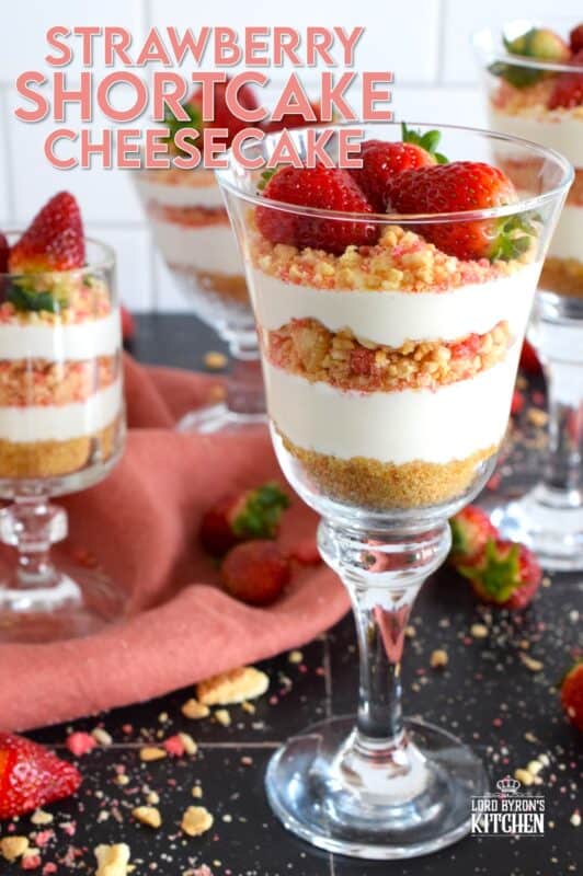 No-Bake Strawberry Shortcake Cheesecake is a darlingly delectable treat fit for any occasion, but it just might be better suited for a special Valentine or when locally grown strawberries are in season! If you're hosting a dinner party, this dessert can be prepared a day in advance, freeing up your valuable time! #strawberry #shortcake #cheesecake #nobake