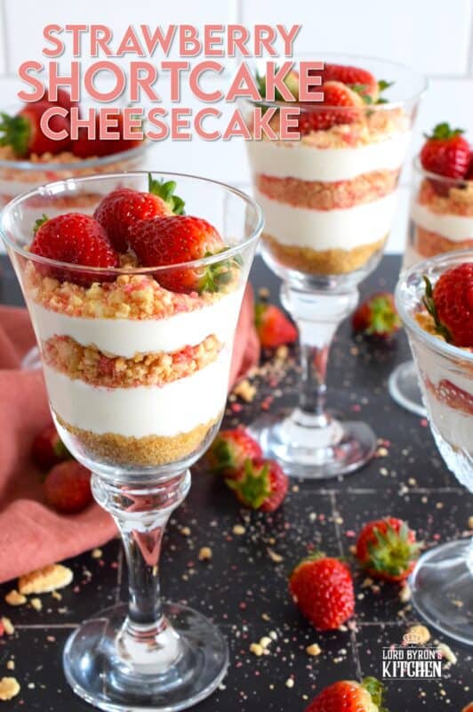 No-Bake Strawberry Shortcake Cheesecake is a darlingly delectable treat fit for any occasion, but it just might be better suited for a special Valentine or when locally grown strawberries are in season! If you're hosting a dinner party, this dessert can be prepared a day in advance, freeing up your valuable time! #strawberry #shortcake #cheesecake #nobake