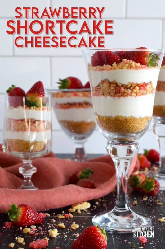 No-Bake Strawberry Shortcake Cheesecake is a darlingly delectable treat fit for any occasion, but it just might be better suited for a special Valentine or when locally grown strawberries are in season! If you're hosting a dinner party, this dessert can be prepared a day in advance, freeing up your valuable time! #strawberry #shortcake #cheesecake #nobake