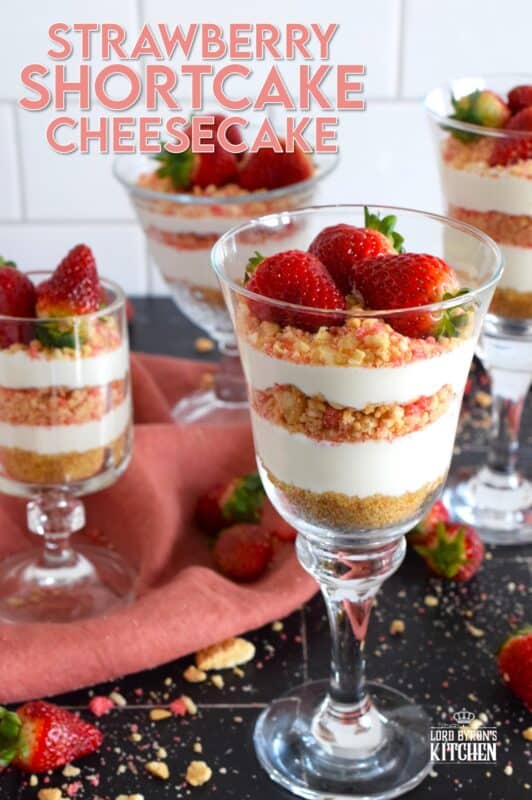 No-Bake Strawberry Shortcake Cheesecake is a darlingly delectable treat fit for any occasion, but it just might be better suited for a special Valentine or when locally grown strawberries are in season! If you're hosting a dinner party, this dessert can be prepared a day in advance, freeing up your valuable time! #strawberry #shortcake #cheesecake #nobake