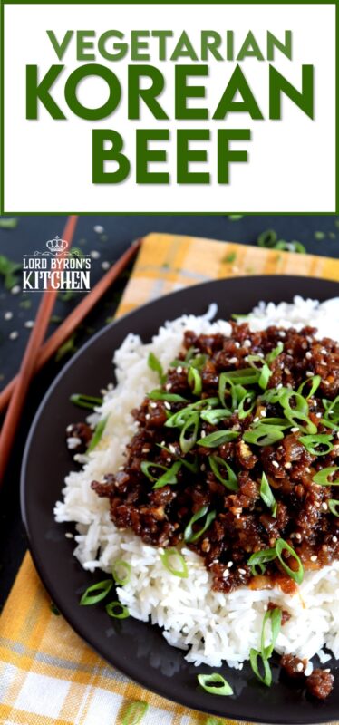 This is a vegetarian version of the popular Korean bulgogi. Vegetarian Korean Beef is a dish you didn't know you needed. It uses textured vegetable protein to achieve the same results as ground beef. 20 minutes from start to finish! Even carnivores can't get enough of this! #korean #vegetarian #beef #bulgogi