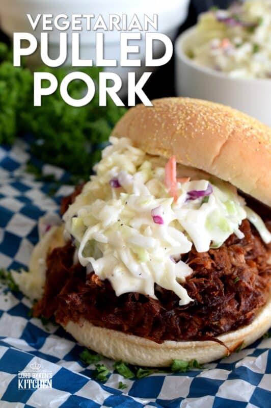 Pulled Pork can now be enjoyed by everyone! Vegetarian Pulled Pork is about as close to the real thing as you're ever going to get! Look at those fibers; doesn't it look like real meat? Unlike real pulled pork, this vegetarian version is much cheaper and takes only 40 minutes from start to finish! #pork #jackfruit #vegetarian #pulledpork