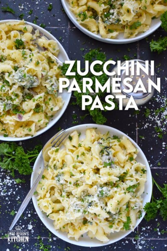 Perfectly cooked pasta is tossed with shredded zucchini that has been sauteed in butter with garlic, shallots, and chilies. Topped with loads of fresh parmesan and your choice of herbs, Zucchini Parmesan Pasta is a quick and easy meal perfect for a family dinner or a meal for one while sitting on the couch with a movie! #zucchini #parmesan #pasta #vegetarian