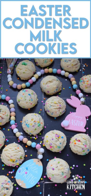 There is no better time to bake a cookie that is packed with sprinkles and chocolates than Easter! This Easter Condensed Milk Cookie is very easy to make and requires only five common pantry ingredients in addition to the sprinkles and chocolate. They are puffy, light, airy, and delicious! #easter #cookies #cadbury #minieggs #chocolate #sprinkles