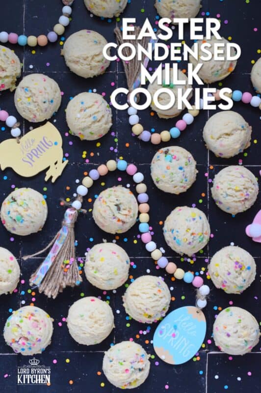 There is no better time to bake a cookie that is packed with sprinkles and chocolates than Easter! This Easter Condensed Milk Cookie is very easy to make and requires only five common pantry ingredients in addition to the sprinkles and chocolate. They are puffy, light, airy, and delicious! #easter #cookies #cadbury #minieggs #chocolate #sprinkles