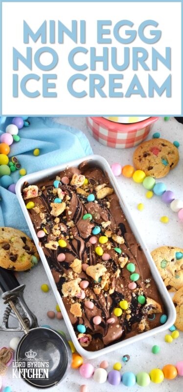 Developed with the chocolate mini egg enthusiast in mind, this no churn ice cream is so quick and easy to prepare! Smooth and velvety, flavoured and enriched with good cocoa, this ice cream is loaded with Cadbury Easter chocolate eggs, crumbled chocolate cookies, and even a chocolate syrup drizzle! #nochurn #icecream #minieggs #easter #cadbury