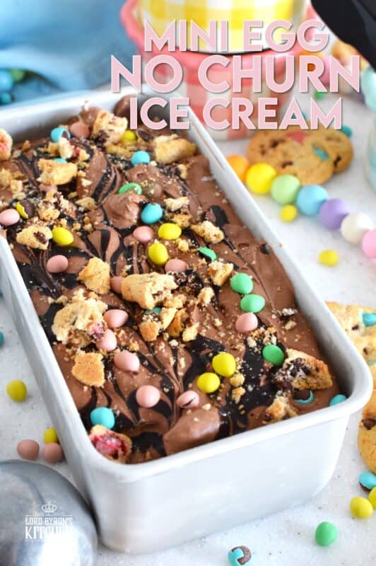 Developed with the chocolate mini egg enthusiast in mind, this no churn ice cream is so quick and easy to prepare! Smooth and velvety, flavoured and enriched with good cocoa, this ice cream is loaded with Cadbury Easter chocolate eggs, crumbled chocolate cookies, and even a chocolate syrup drizzle! #nochurn #icecream #minieggs #easter #cadbury