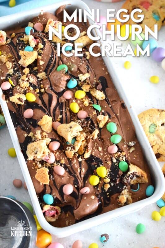 Developed with the chocolate mini egg enthusiast in mind, this no churn ice cream is so quick and easy to prepare! Smooth and velvety, flavoured and enriched with good cocoa, this ice cream is loaded with Cadbury Easter chocolate eggs, crumbled chocolate cookies, and even a chocolate syrup drizzle! #nochurn #icecream #minieggs #easter #cadbury
