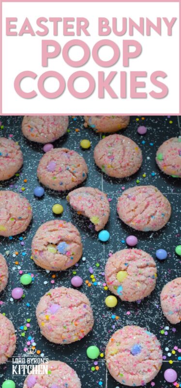 In my mind, the Easter Bunny snacks on the most delicious and the most colourful chocolates and candies all day long. Applying logic in this case to the saying that what goes in must come out, it is safe to assume that the Easter Bunny would have rainbow-inspired poop! These Easter Bunny Poop Cookies are my interpretation of the somewhat disturbing image created now in your mind. Happy Easter! #easter #bunny #cookies