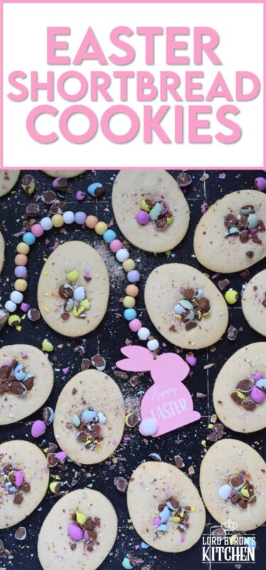 Easter Shortbread Cookies are prepared with a light and airy shortbread cookie base consisting of only three ingredients! The fourth and final ingredient is everyone's favourite Easter treat, crushed Cadbury Mini Eggs! These are so simple, so fast, and so easy to make! #minieggs #cadbury #easter #shortbread #cookies