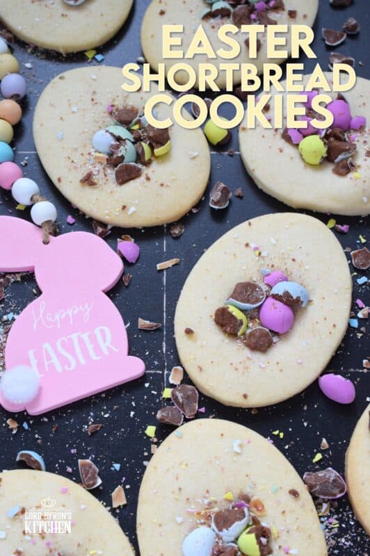 Easter Shortbread Cookies are prepared with a light and airy shortbread cookie base consisting of only three ingredients! The fourth and final ingredient is everyone's favourite Easter treat, crushed Cadbury Mini Eggs! These are so simple, so fast, and so easy to make! #minieggs #cadbury #easter #shortbread #cookies