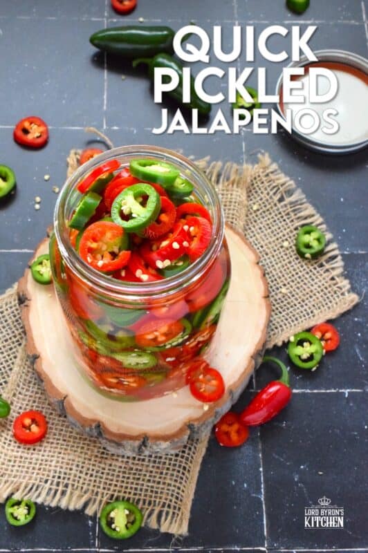 You've been missing out if you’ve never tried Quick Pickled Jalapenos! They are slightly sweet and sour but still hot and spicy! They're great on sandwiches, pizza, nachos, burgers, and scrambled eggs! All you need to prepare these are jalapenos, white vinegar, salt, sugar, and water! There is no canning equipment or knowledge required for quick pickling either! #quick #pickled #jalapenos #homemade