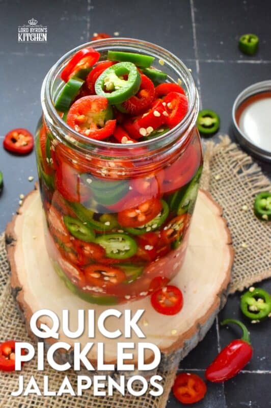 You've been missing out if you’ve never tried Quick Pickled Jalapenos! They are slightly sweet and sour but still hot and spicy! They're great on sandwiches, pizza, nachos, burgers, and scrambled eggs! All you need to prepare these are jalapenos, white vinegar, salt, sugar, and water! There is no canning equipment or knowledge required for quick pickling either! #quick #pickled #jalapenos #homemade