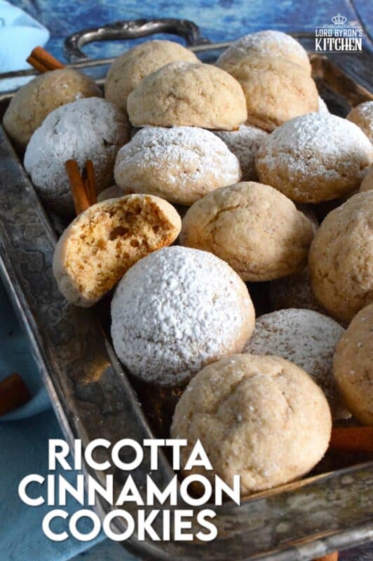 Ricotta is baked into these Ricotta Cinnamon Cookies to help keep them soft and fresh. Even though at first glance these cookies might look rather plain and boring, their flavour is tremendous! Perfectly light, airy, and cinnamon-y, it's hard to eat just one of these delicious treats! #ricotta #cookies #cinnamon #soft #moist