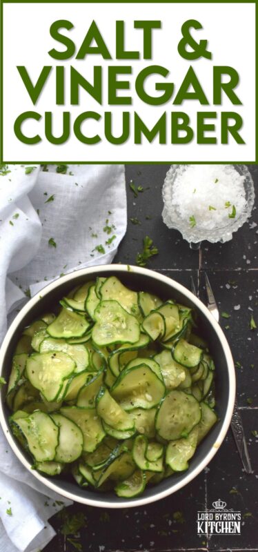The combination of salt and vinegar is a classic and can be found in various snacks, especially as a topping and seasoning for fish and chips! Although those might be deemed junk food, one cannot say the same for this cucumber recipe! Salt and Vinegar Cucumber is such a refreshing and welcome change! Made with malt vinegar and sea salt, these cucumbers are a great side for almost any main! #salt #vinegar #malt #cucumber #side