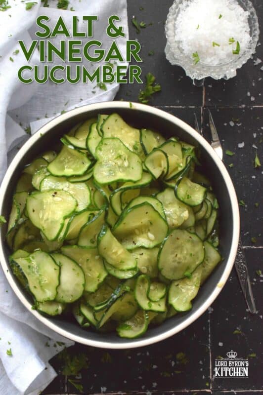 The combination of salt and vinegar is a classic and can be found in various snacks, especially as a topping and seasoning for fish and chips! Although those might be deemed junk food, one cannot say the same for this cucumber recipe! Salt and Vinegar Cucumber is such a refreshing and welcome change! Made with malt vinegar and sea salt, these cucumbers are a great side for almost any main! #salt #vinegar #malt #cucumber #side