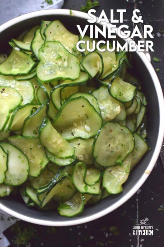 The combination of salt and vinegar is a classic and can be found in various snacks, especially as a topping and seasoning for fish and chips! Although those might be deemed junk food, one cannot say the same for this cucumber recipe! Salt and Vinegar Cucumber is such a refreshing and welcome change! Made with malt vinegar and sea salt, these cucumbers are a great side for almost any main! #salt #vinegar #malt #cucumber #side