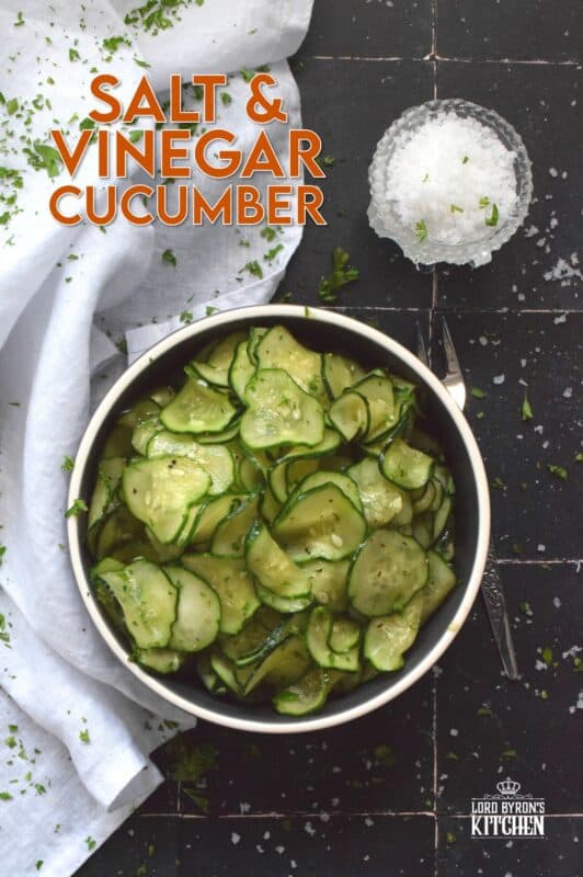 The combination of salt and vinegar is a classic and can be found in various snacks, especially as a topping and seasoning for fish and chips! Although those might be deemed junk food, one cannot say the same for this cucumber recipe! Salt and Vinegar Cucumber is such a refreshing and welcome change! Made with malt vinegar and sea salt, these cucumbers are a great side for almost any main! #salt #vinegar #malt #cucumber #side