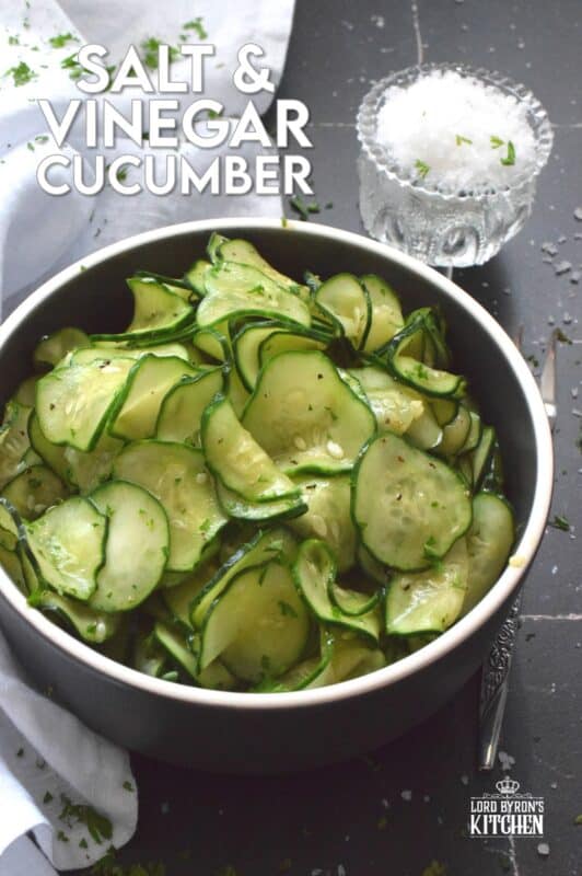 The combination of salt and vinegar is a classic and can be found in various snacks, especially as a topping and seasoning for fish and chips! Although those might be deemed junk food, one cannot say the same for this cucumber recipe! Salt and Vinegar Cucumber is such a refreshing and welcome change! Made with malt vinegar and sea salt, these cucumbers are a great side for almost any main! #salt #vinegar #malt #cucumber #side