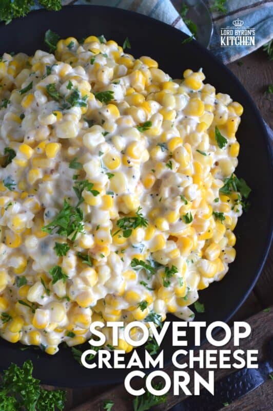 Easily transform frozen corn into the most delicious side dish in twenty minutes. Stovetop Cream Cheese Corn is side dish perfection! Watch the cream cheese and milk melt together with the corn to create a very tasty side dish in 20 minutes flat! #stovetop #cream #cheese #corn #side #dish