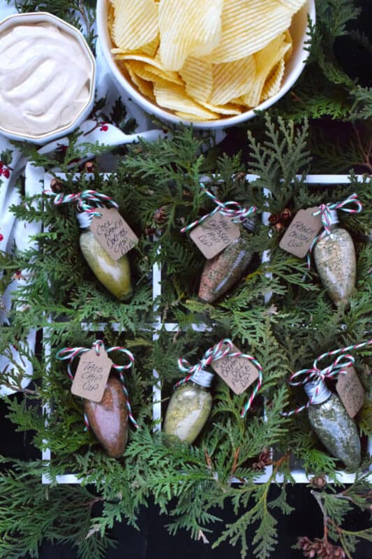 If you have someone special in your life who loves to snack on chips and dip, you must prepare these Chip Dip Seasoning Blends! A collection of 6 chip dip seasonings that require only the addition of sour cream to make the most delicious - and thoughtful! - homemade chip dip! #chip #dip #sourcream #seasoning #blends #gift
