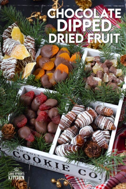 Head out to your favourite baking supply shop and select the dried fruits you like the most. While you're there, pick up some really good melting chocolate too. Once home, you can easily prepare the most delicious and snack-worthy Chocolate Dipped Dried Fruit to gift to your colleagues, friends, family, and neighbours! #gift #christmas #holiday #nobake #chocolate #dried #fruit