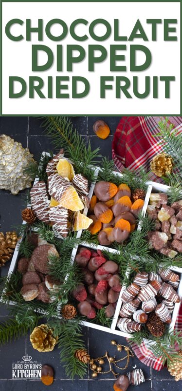 Head out to your favourite baking supply shop and select the dried fruits you like the most. While you're there, pick up some really good melting chocolate too. Once home, you can easily prepare the most delicious and snack-worthy Chocolate Dipped Dried Fruit to gift to your colleagues, friends, family, and neighbours! #gift #christmas #holiday #nobake #chocolate #dried #fruit