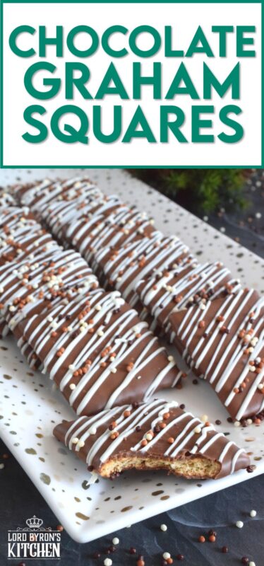 Deliciously light and crispy store-bought graham crackers are entirely dipped in melted milk chocolate and topped with a drizzle of melted white chocolate and sprinkles. These no-bake Chocolate Graham Squares are very easy to prepare and are perfect to package up in cellophane bags and gift to your favourite workmates! #graham #cracker #wafer #crumbs #chocolate #nobake #christmas #holiday #gift