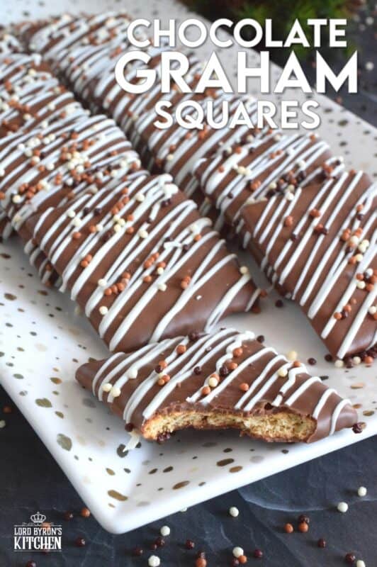 Deliciously light and crispy store-bought graham crackers are entirely dipped in melted milk chocolate and topped with a drizzle of melted white chocolate and sprinkles. These no-bake Chocolate Graham Squares are very easy to prepare and are perfect to package up in cellophane bags and gift to your favourite workmates! #graham #cracker #wafer #crumbs #chocolate #nobake #christmas #holiday #gift