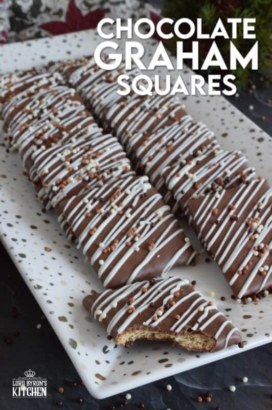 Deliciously light and crispy store-bought graham crackers are entirely dipped in melted milk chocolate and topped with a drizzle of melted white chocolate and sprinkles. These no-bake Chocolate Graham Squares are very easy to prepare and are perfect to package up in cellophane bags and gift to your favourite workmates! #graham #cracker #wafer #crumbs #chocolate #nobake #christmas #holiday #gift