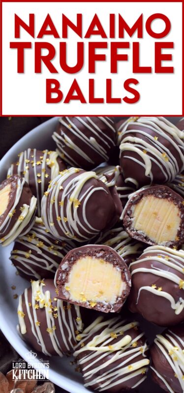 This recipe takes a popular and beloved Canadian classic, the Nanaimo Bar, and transforms it into the most delicious truffle balls complete with a sweet, custard-based center. Just one bite and you'll be so hooked that you'll want to make these again and again! #nanaimo #truffles #balls #holiday #nobake
