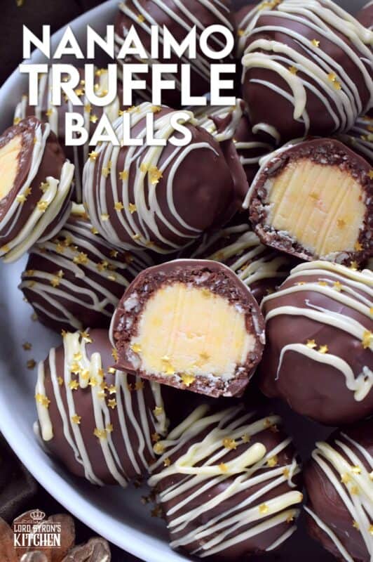 This recipe takes a popular and beloved Canadian classic, the Nanaimo Bar, and transforms it into the most delicious truffle balls complete with a sweet, custard-based center. Just one bite and you'll be so hooked that you'll want to make these again and again! #nanaimo #truffles #balls #holiday #nobake