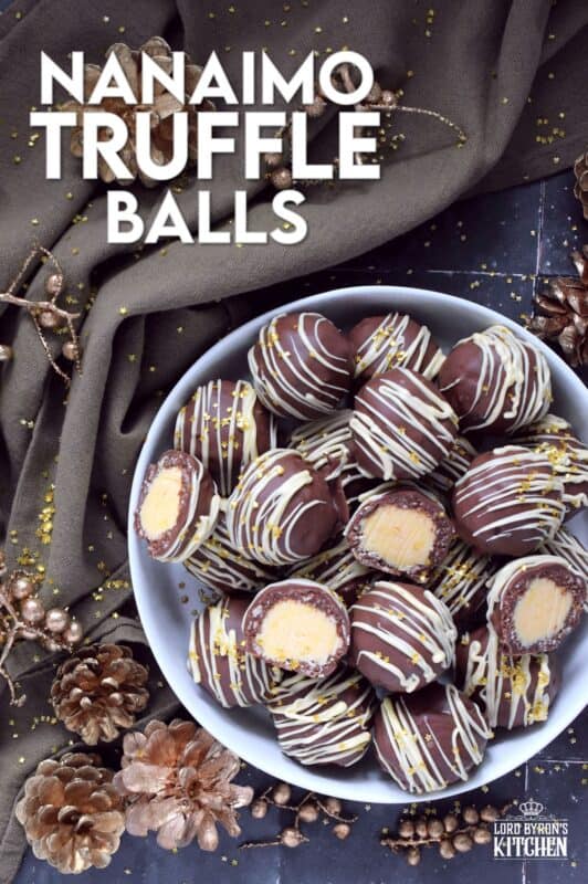 This recipe takes a popular and beloved Canadian classic, the Nanaimo Bar, and transforms it into the most delicious truffle balls complete with a sweet, custard-based center. Just one bite and you'll be so hooked that you'll want to make these again and again! #nanaimo #truffles #balls #holiday #nobake