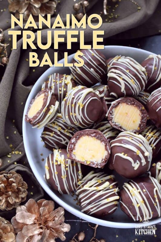 This recipe takes a popular and beloved Canadian classic, the Nanaimo Bar, and transforms it into the most delicious truffle balls complete with a sweet, custard-based center. Just one bite and you'll be so hooked that you'll want to make these again and again! #nanaimo #truffles #balls #holiday #nobake