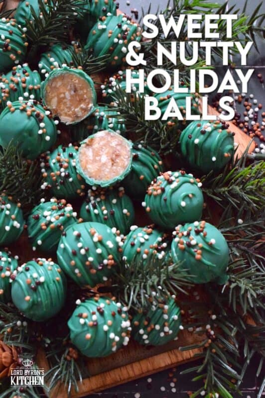 These bright and festive treats are prepared with ground nuts and sweetened condensed milk. Sweet and Nutty Christmas Balls are where candies and cookies meet to create the most delectable and rich holiday confection. It's extremely hard to eat just one of these! #nobake #candymelts #green #nuts #candy #stovetop #christmas