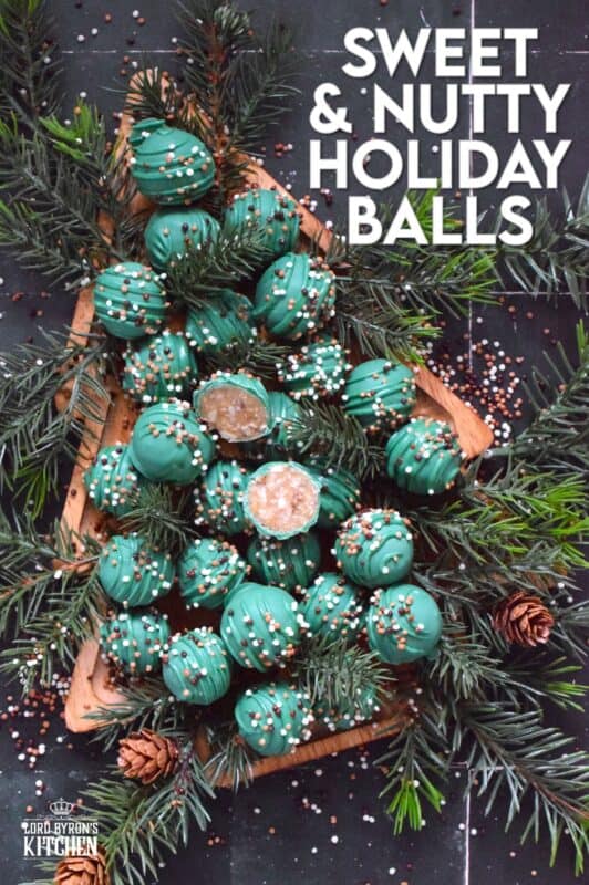 These bright and festive treats are prepared with ground nuts and sweetened condensed milk. Sweet and Nutty Christmas Balls are where candies and cookies meet to create the most delectable and rich holiday confection. It's extremely hard to eat just one of these! #nobake #candymelts #green #nuts #candy #stovetop #christmas