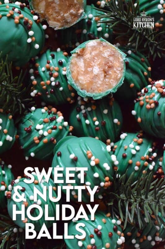 These bright and festive treats are prepared with ground nuts and sweetened condensed milk. Sweet and Nutty Christmas Balls are where candies and cookies meet to create the most delectable and rich holiday confection. It's extremely hard to eat just one of these! #nobake #candymelts #green #nuts #candy #stovetop #christmas