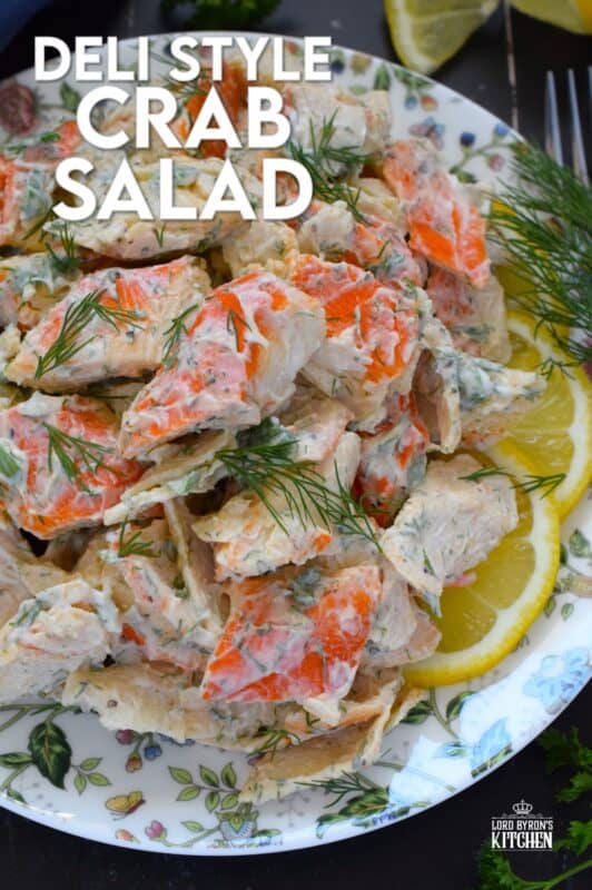 Avoid the overhead prices and prepare this Deli-Style Crab Salad at home! You can use real crab meat or keep it budget-friendly with imitation. Tossed with a dressing comprised of mayonnaise, lemon juice and fresh dill, this salad packs a flavour punch! #seafood #deli #delistyle #crab #salad