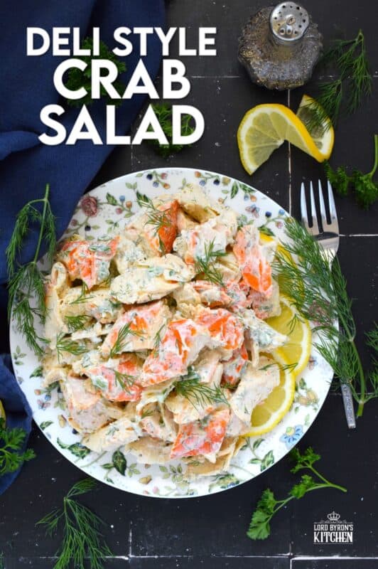 Avoid the overhead prices and prepare this Deli-Style Crab Salad at home! You can use real crab meat or keep it budget-friendly with imitation. Tossed with a dressing comprised of mayonnaise, lemon juice and fresh dill, this salad packs a flavour punch! #seafood #deli #delistyle #crab #salad